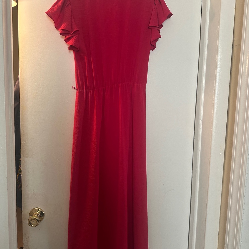 MSK Red Maxi Dress with Ruffle Sleeves